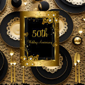 Gold Black Diamond Floral 50th Jubileum Party Kaart