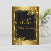 Gold Black Diamond Floral 50th Jubileum Party Kaart (Staand voorkant)