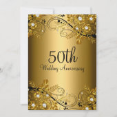 Gold Black Diamond Floral Swirl 50th Jubileum Kaart (Voorkant)