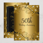 Gold Black Diamond Floral Swirl 50th Jubileum Kaart (Voorkant / Achterkant)