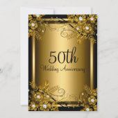 Gold Black Diamond Floral Swirl 50th Jubileum Kaart (Voorkant)