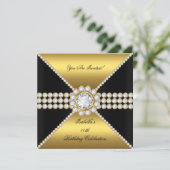 Gold Black Diamond Sophisticated Birthday Party Kaart (Staand voorkant)