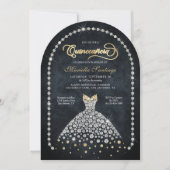Gold Black Diamonds Elegant Quinceanera Invitation Kaart (Voorkant)