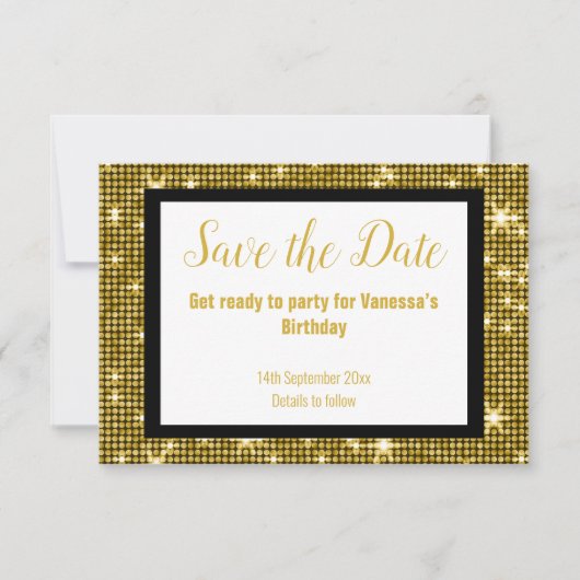 GOLD BLACK DISCO PARTY BEWAAKT DE DATUM Wit Aankondiging (Voorkant)