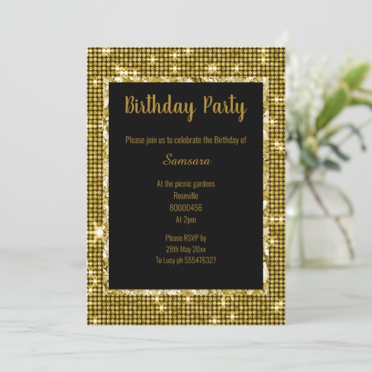GOLD BLACK DISCO THEME ALL OCCASION BIRTHDAY BLK KAART (Staand voorkant)