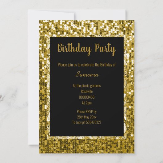 GOLD BLACK DISCO THEME SUPER SPARKLE BIRTHDAY BLK KAART (Voorkant)