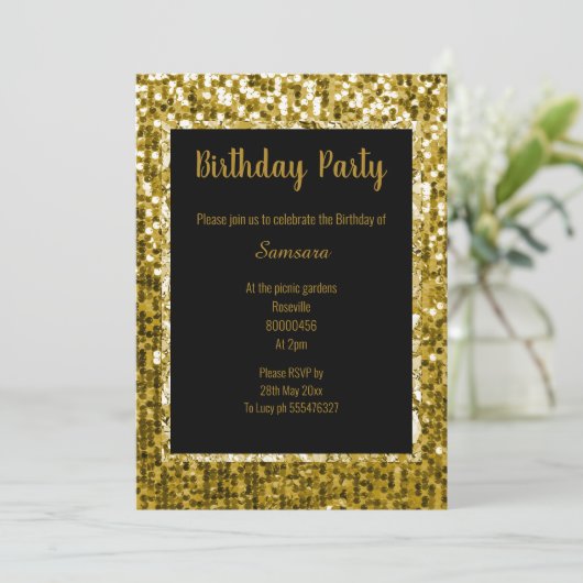 GOLD BLACK DISCO THEME SUPER SPARKLE BIRTHDAY BLK KAART (Staand voorkant)