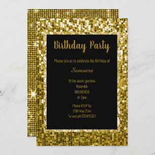 GOLD BLACK DISCO THEME SUPER SPARKLE BIRTHDAY BLK KAART