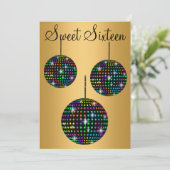 GOLD BLACK DISCOBALL SWEET SIXTEEN ARTIJ KAART (Staand voorkant)
