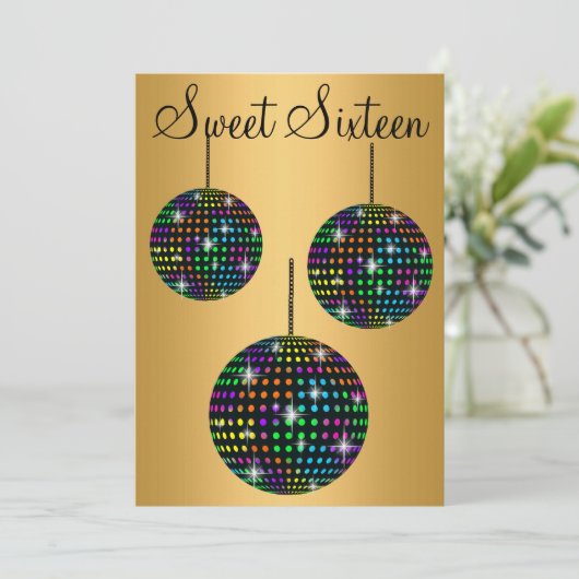 GOLD BLACK DISCOBALL SWEET SIXTEEN ARTIJ KAART (Staand voorkant)
