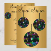 GOLD BLACK DISCOBALL SWEET SIXTEEN ARTIJ KAART (Voorkant / Achterkant)