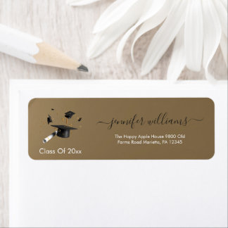  Gold Black Double Graduation Return Address Etiket