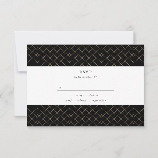 Gold Black Elegance Diamond Geo Deco Wedding RSVP Kaartje (Voorkant)
