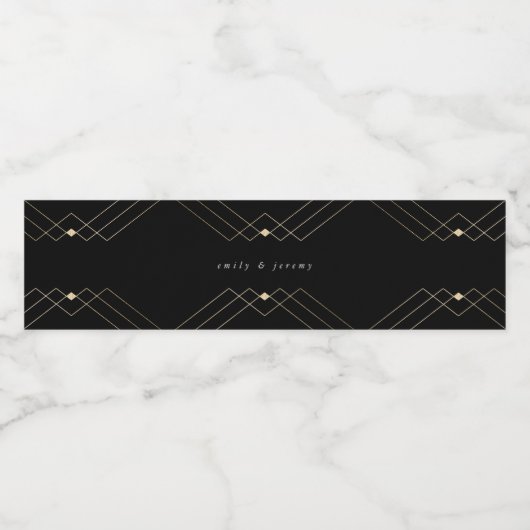 Gold Black Elegance Diamond Geo Deco Wedding Waterfles Etiket (Enkel label)