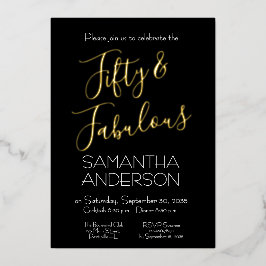  Gold Black Elegant 50 & Fabulous Birthday Party  Folie Uitnodiging