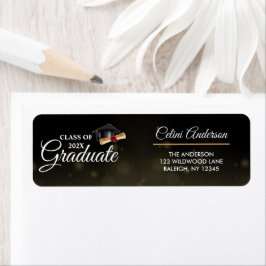 Gold & Black Elegant Afstuderen Retouradres Etiket