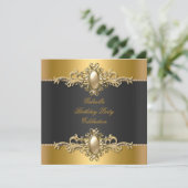 Gold Black Elegant Birthday Party Pearl Kaart (Staand voorkant)