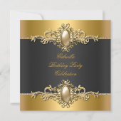 Gold Black Elegant Birthday Party Pearl Kaart (Voorkant)