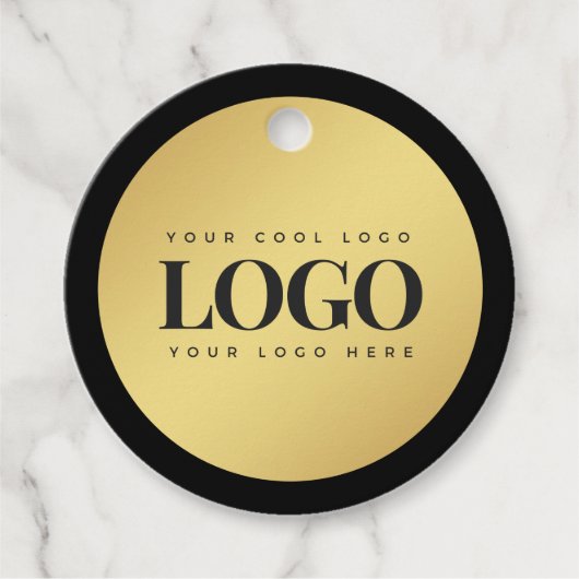 Gold & Black Elegant Business Company Custom Logo Bedankjes Labels (Voorkant)