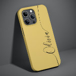 Gold Black Elegant Calligraphy Script Name Case-Mate iPhone 14 Hoesje<br><div class="desc">Gold Black Elegant Calligraphy Script Custom Personalized Name iPhone 14 Smart Phone Case is uitgerust met een modern en trendy eenvoudig en stijlvol design met uw gepersonaliseerde naam in elegante handgeschreven kalligrafiescript-scripttypografie op een gouden achtergrond. Ontworpen door ©Evco Studio www.zazzle.com/store/evcostudio</div>