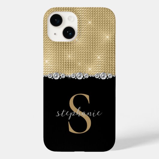 Gold Black Elegant Diamonds Monogram Luxe Case-Mate iPhone Case (Achterkant)