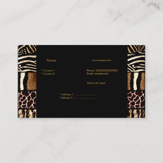 Gold Black Elegant Gemengde Zebra Luipaard Tijger Visitekaartje (Achterkant)