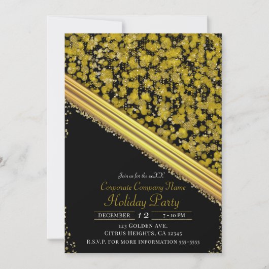 Gold & Black Elegant Glam Company Holiday Party Kaart (Voorkant)