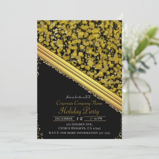 Gold & Black Elegant Glam Company Holiday Party Kaart (Staand voorkant)