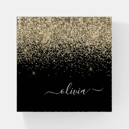 Gold Black Elegant Glitter Monogram Naam
