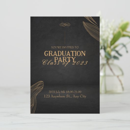 Gold Black Elegant Graduance Party Invitation Kaart (Staand voorkant)