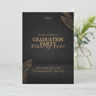 Gold Black Elegant Graduance Party Invitation Kaart