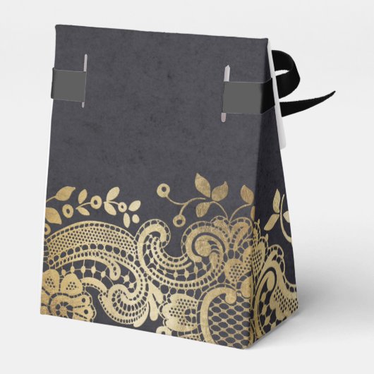 Gold Black elegant  lace bruiloft Bedankdoosjes (Achterkant)
