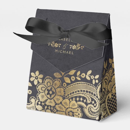 Gold Black elegant  lace bruiloft Bedankdoosjes (Voorkant Zijde)