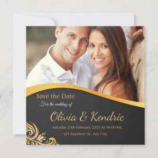 Gold Black Elegant Luxury Photo Wedding Invitation Kaart