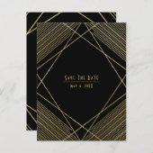 Gold & Black Elegant modern deco Bespaar de datum Aankondigingskaart (Voorkant / Achterkant)