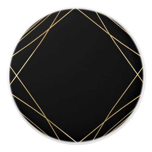 Gold & Black Elegant Modern Geometric Glam Deco Keramische Knop (Voorkant)