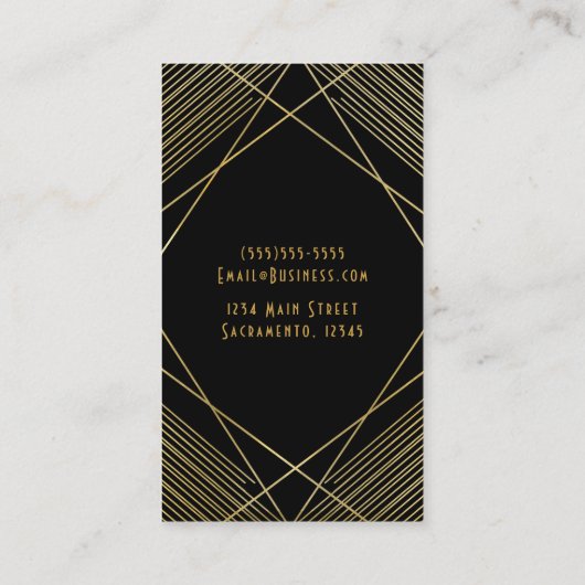 Gold & Black Elegant Modern Geometric Glam Deco Visitekaartje (Achterkant)