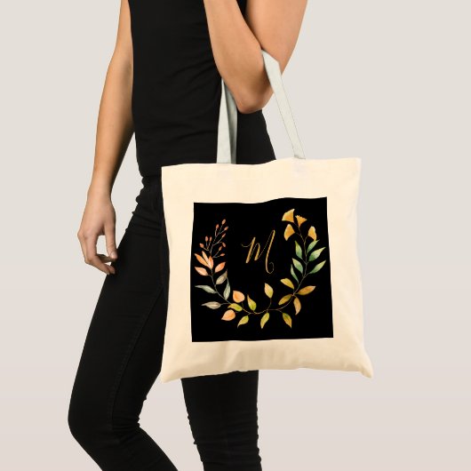 Gold Black Elegant Monogram Tote Bag (Voorkant (product))