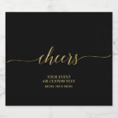 Gold & Black Elegant Script Cheers Party Favor Sparkling Wijnetiket (Enkel label)