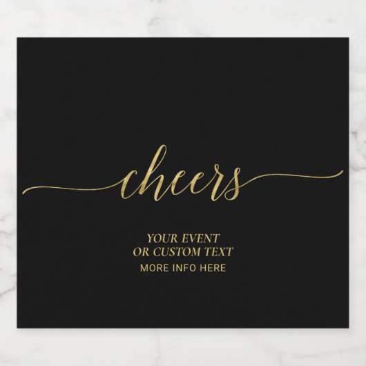 Gold & Black Elegant Script Cheers Party Favor Sparkling Wijnetiket (Enkel label)