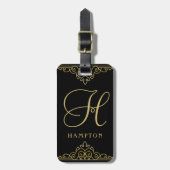 Gold Black Elegant Script Classy Monogramed Bagagelabel (Voorkant verticaal)