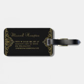 Gold Black Elegant Script Classy Monogramed Bagagelabel (Achterkant horizontaal)