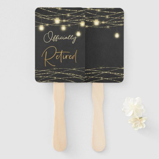 Gold Black Elegant Script Pensioenbord Handwaaier (Voorkant en achterkant)