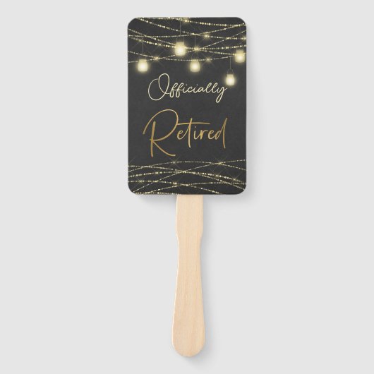 Gold Black Elegant Script Pensioenbord Handwaaier (Voorkant)