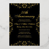 Gold Black Elegant Swirl 50ste bruiloft Jubileum Folie Uitnodiging (Voorkant)