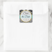 Gold, Black en Blue Floral besparen de datumkiezer Vierkante Sticker (Tas)