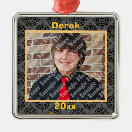 Gold Black en Grey Damask Keepomwille Ornament (Voorkant)