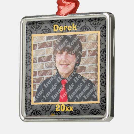 Gold Black en Grey Damask Keepomwille Ornament (Links)