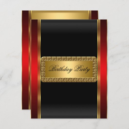 Gold Black en Red Art Deco Uitnodiging (Voorkant / Achterkant)