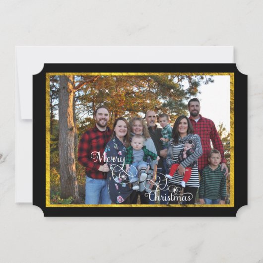 Gold Black en Red Family Foto Holiday Kerstmis Feestdagenkaart (Voorkant)